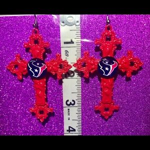 Red Flowered Cross Houston Texans earrings